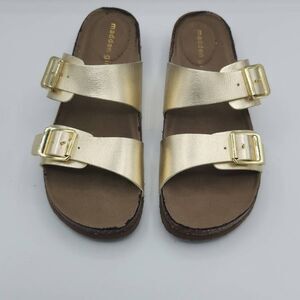 Madden Girl Women's Size 8 Brando Metallic Silver Double Buckle Sandals